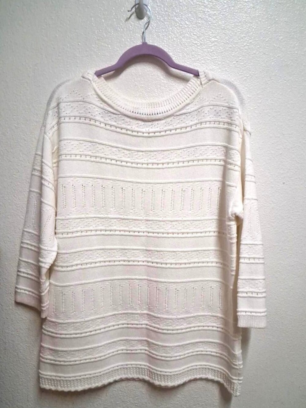 Style & Co Women’s Soft Knit Pointelle Blouse White Size M 100% Cotton